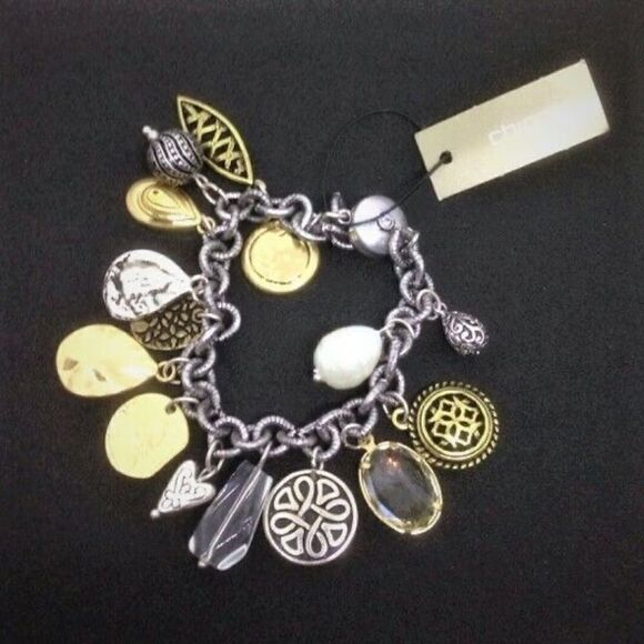 Chico's Charm Bracelet Faux Pearl Gold Tone - Picture 3 of 8